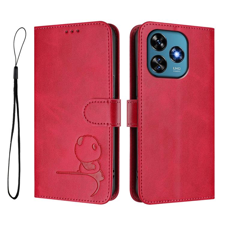 For Oukitel C51 Litter Panda Embossing RFID Leather Phone Case with Lanyard