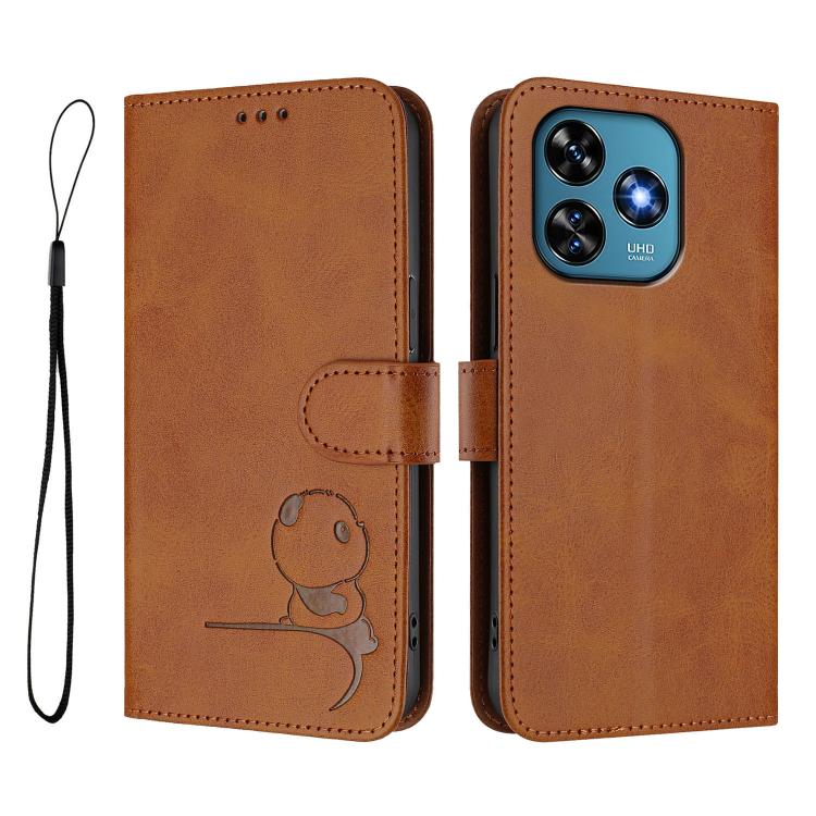 For Oukitel C51 Litter Panda Embossing RFID Leather Phone Case with Lanyard