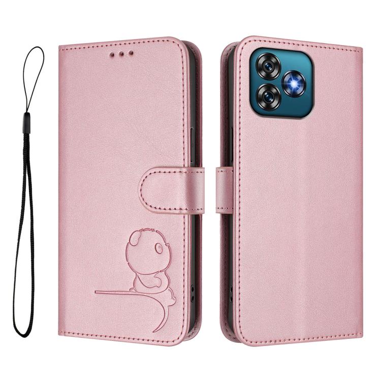 For Oukitel C53 Litter Panda Embossing RFID Leather Phone Case with Lanyard