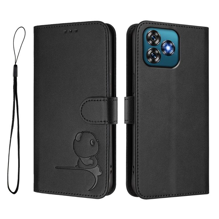 For Oukitel C53 Litter Panda Embossing RFID Leather Phone Case with Lanyard