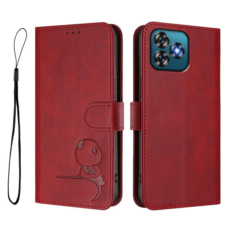 For Oukitel C53 Litter Panda Embossing RFID Leather Phone Case with Lanyard