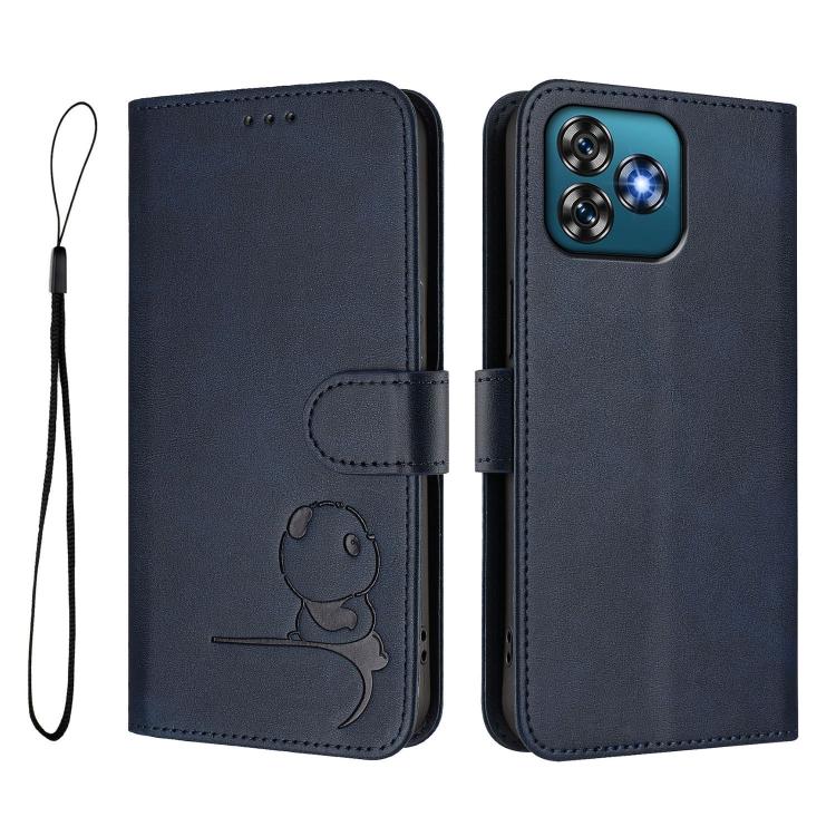 For Oukitel C53 Litter Panda Embossing RFID Leather Phone Case with Lanyard