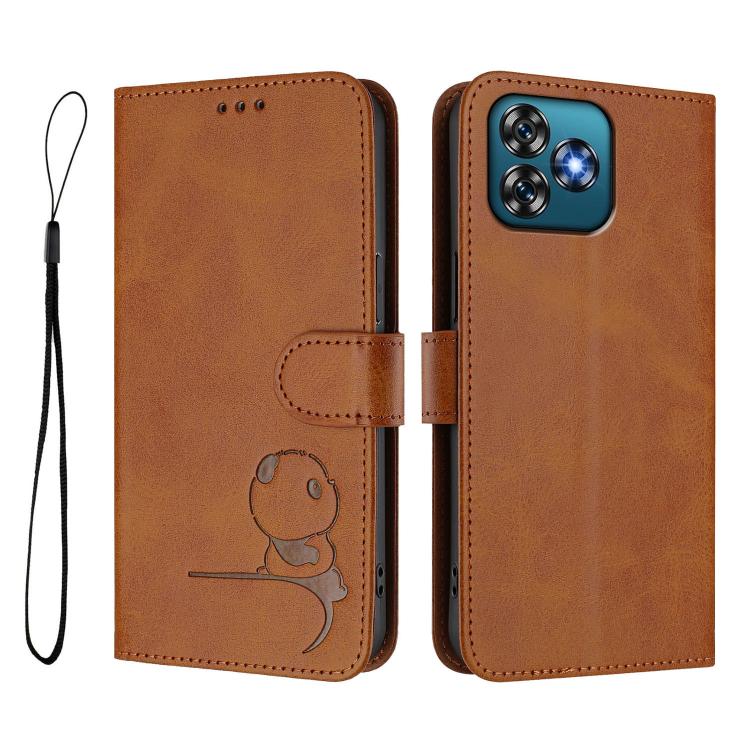 For Oukitel C53 Litter Panda Embossing RFID Leather Phone Case with Lanyard