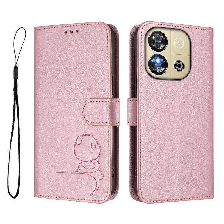 For Oukitel C57S / C57 Pro / C57 / BLU J12 Litter Panda Embossing RFID Leather Phone Case with Lanyard