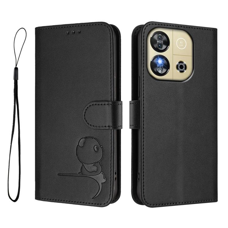 For Oukitel C57S / C57 Pro / C57 / BLU J12 Litter Panda Embossing RFID Leather Phone Case with Lanyard