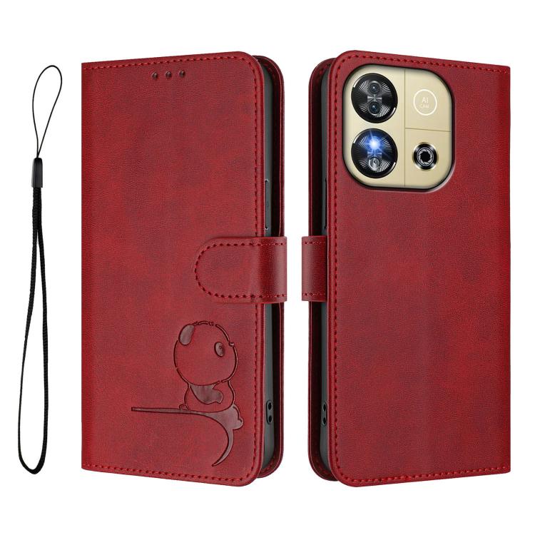 For Oukitel C57S / C57 Pro / C57 / BLU J12 Litter Panda Embossing RFID Leather Phone Case with Lanyard