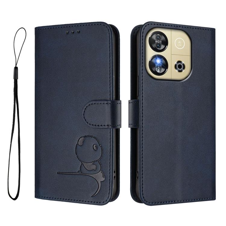 For Oukitel C57S / C57 Pro / C57 / BLU J12 Litter Panda Embossing RFID Leather Phone Case with Lanyard
