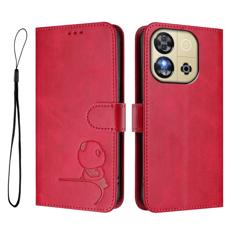 For Oukitel C57S / C57 Pro / C57 / BLU J12 Litter Panda Embossing RFID Leather Phone Case with Lanyard