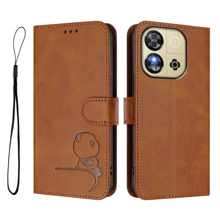 For Oukitel C57S / C57 Pro / C57 / BLU J12 Litter Panda Embossing RFID Leather Phone Case with Lanyard