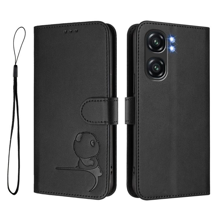For Oukitel C58 / C58 Pro Litter Panda Embossing RFID Leather Phone Case with Lanyard