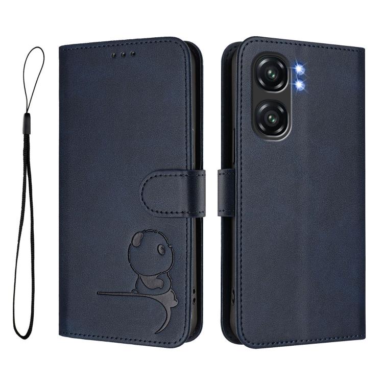 For Oukitel C58 / C58 Pro Litter Panda Embossing RFID Leather Phone Case with Lanyard