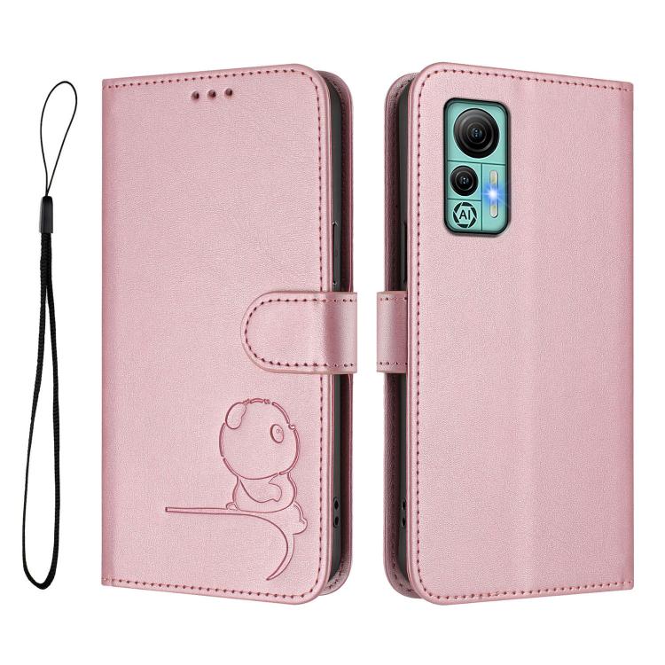 For Ulefone Note 14 Litter Panda Embossing RFID Leather Phone Case with Lanyard