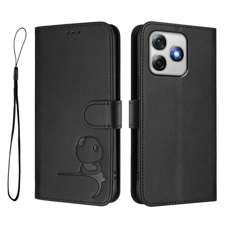 For Ulefone Note 18 Ultra / 18 Pro Litter Panda Embossing RFID Leather Phone Case with Lanyard