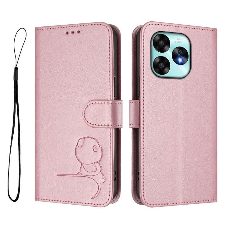 For UMIDIGI A15 / A15C / A15T Litter Panda Embossing RFID Leather Phone Case with Lanyard