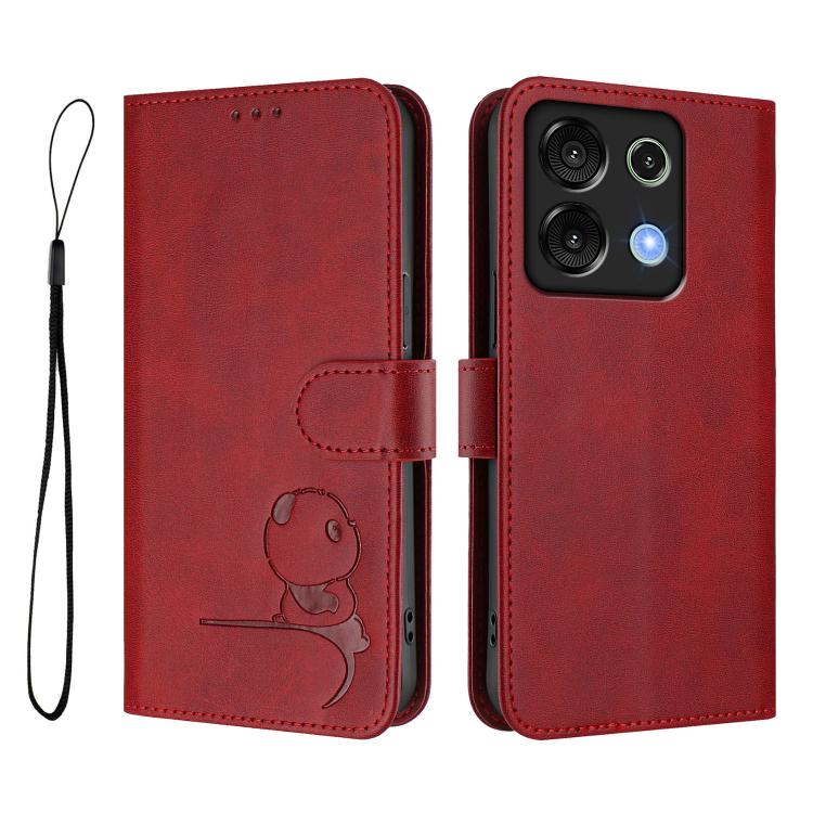 For UMIDIGI G9 5G / Note 9 5G Litter Panda Embossing RFID Leather Phone Case with Lanyard