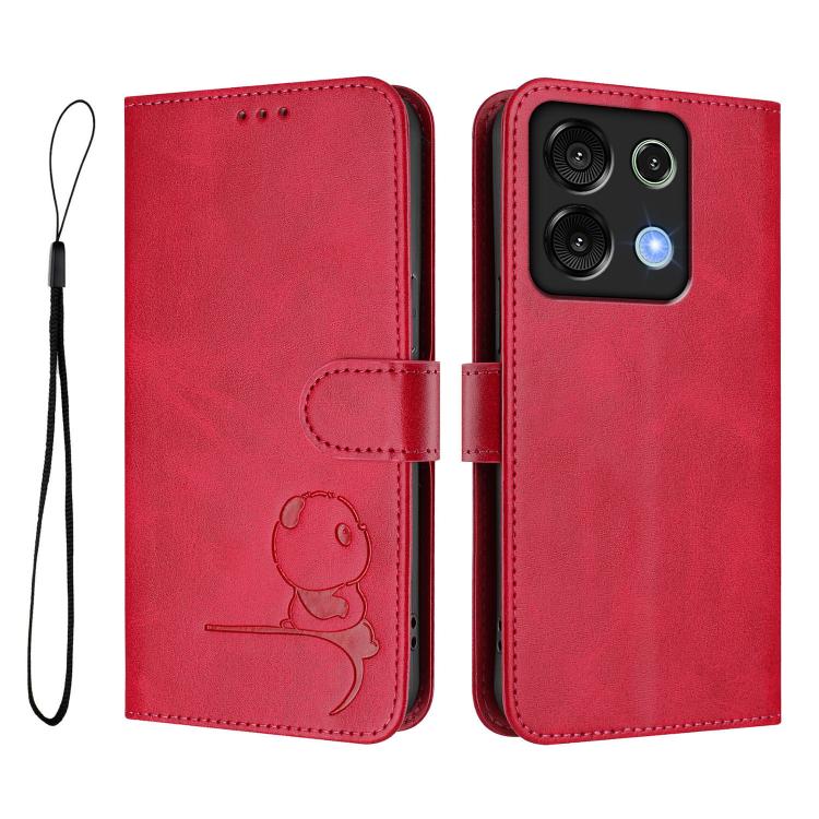 For UMIDIGI G9 5G / Note 9 5G Litter Panda Embossing RFID Leather Phone Case with Lanyard
