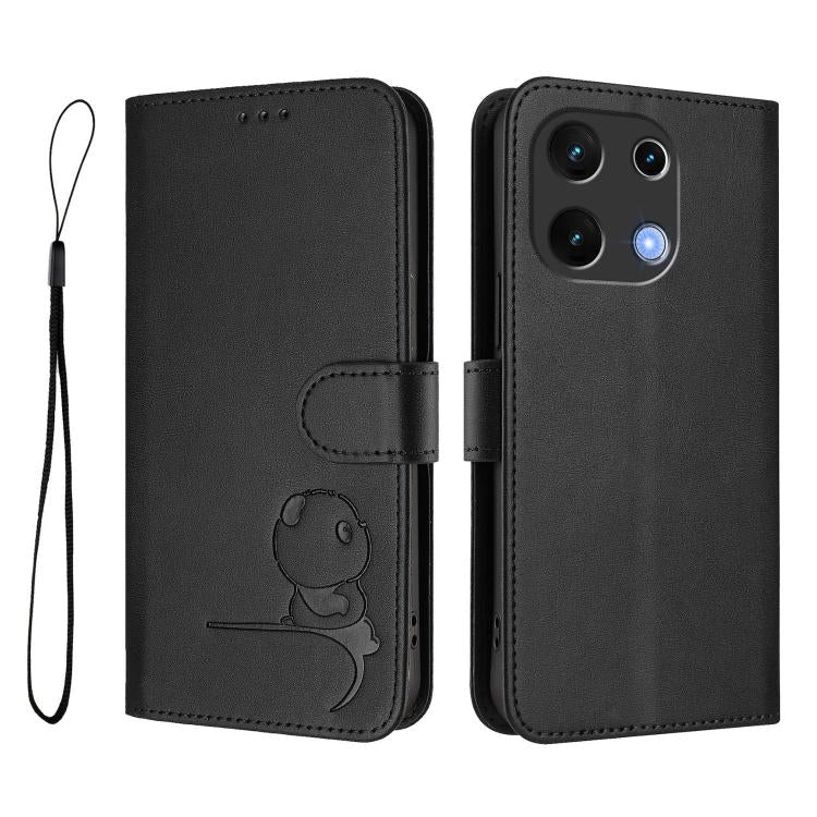 For UMIDIGI Note 100 Litter Panda Embossing RFID Leather Phone Case with Lanyard