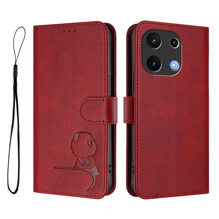 For UMIDIGI Note 100 Litter Panda Embossing RFID Leather Phone Case with Lanyard