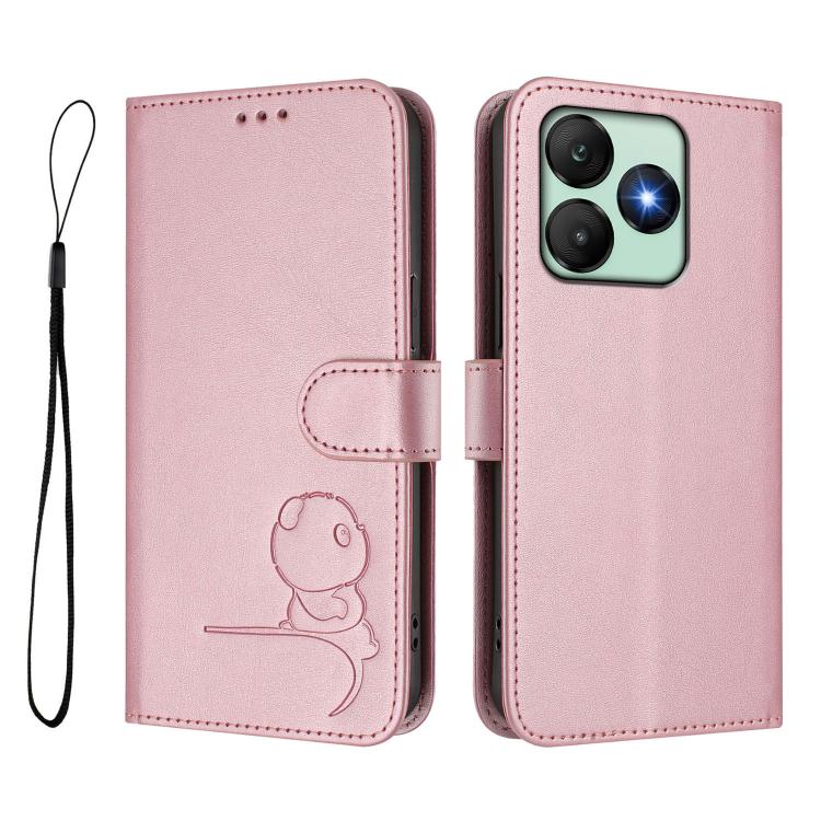 For Wiko T20 Litter Panda Embossing RFID Leather Phone Case with Lanyard