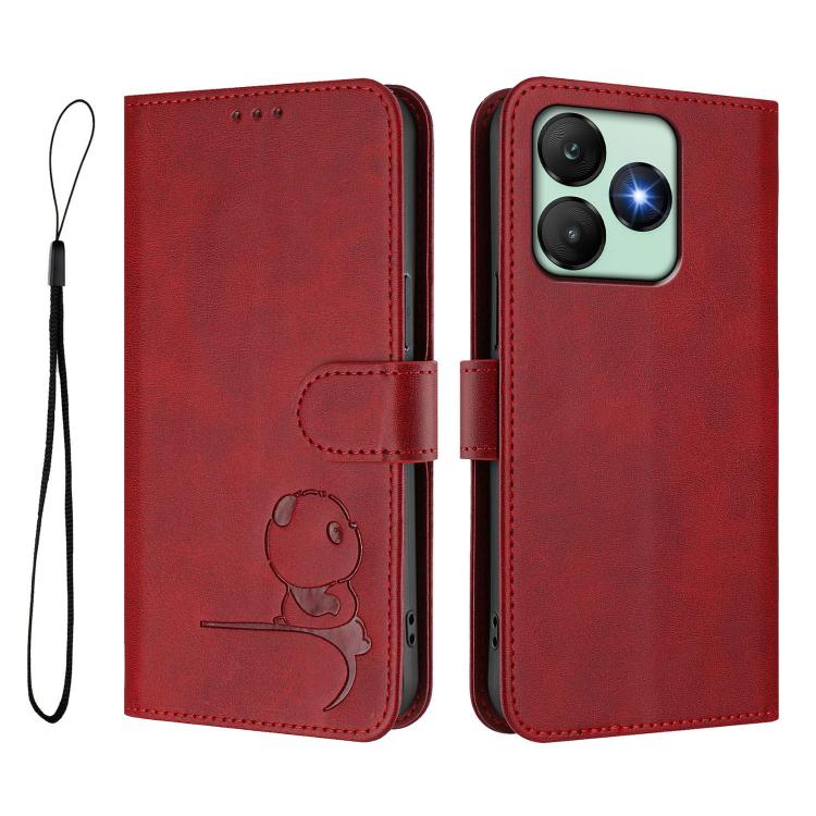 For Wiko T20 Litter Panda Embossing RFID Leather Phone Case with Lanyard