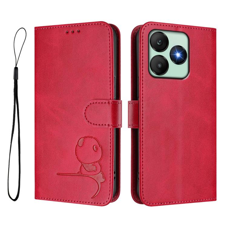 For Wiko T20 Litter Panda Embossing RFID Leather Phone Case with Lanyard