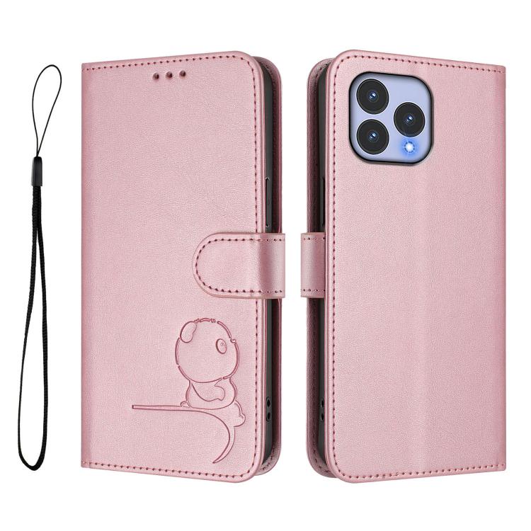 For Wiko T60 / Cubot P80 Litter Panda Embossing RFID Leather Phone Case with Lanyard