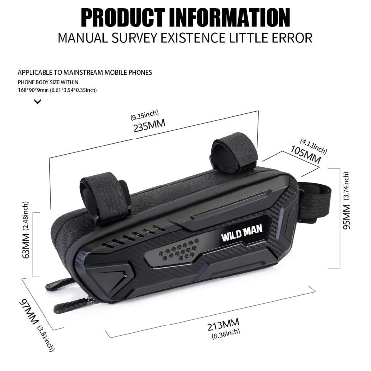 WILD MAN M40 Mountain Bicycle Front Beam Triangle Bag TPU Carbon Fiber Hard Shell Bag Cycling Equipment - Black