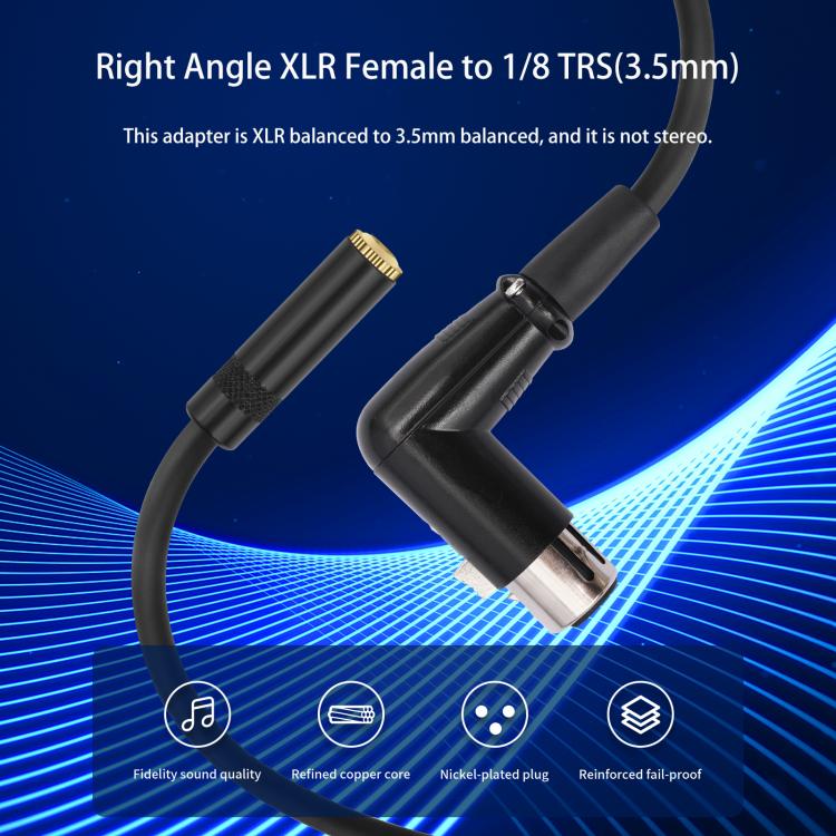 3.5mm Female to XLR Female Elbow Audio Converter Adapter Cable, Length:30cm - Black