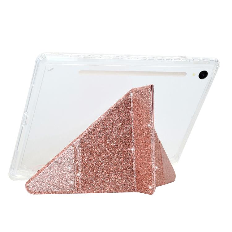 For Samsung Galaxy Tab S10 FE / S9 Y-Fold Clear Acrylic Glitter Smart Leather Tablet Case