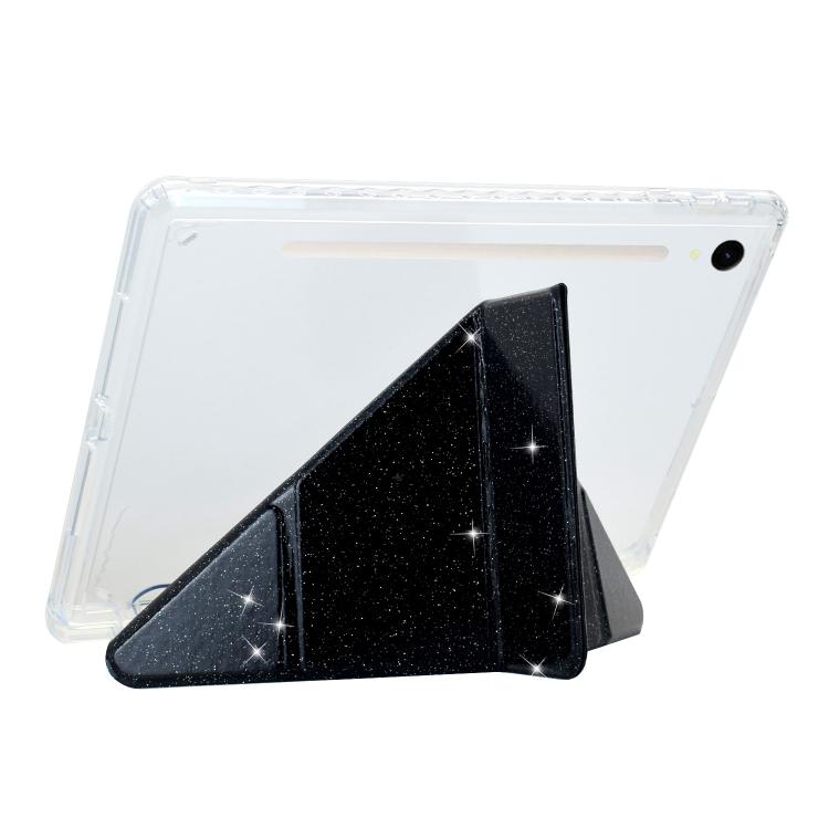For Samsung Galaxy Tab S10 FE / S9 Y-Fold Clear Acrylic Glitter Smart Leather Tablet Case