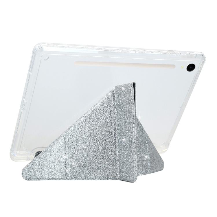 For Samsung Galaxy Tab S10 FE / S9 Y-Fold Clear Acrylic Glitter Smart Leather Tablet Case
