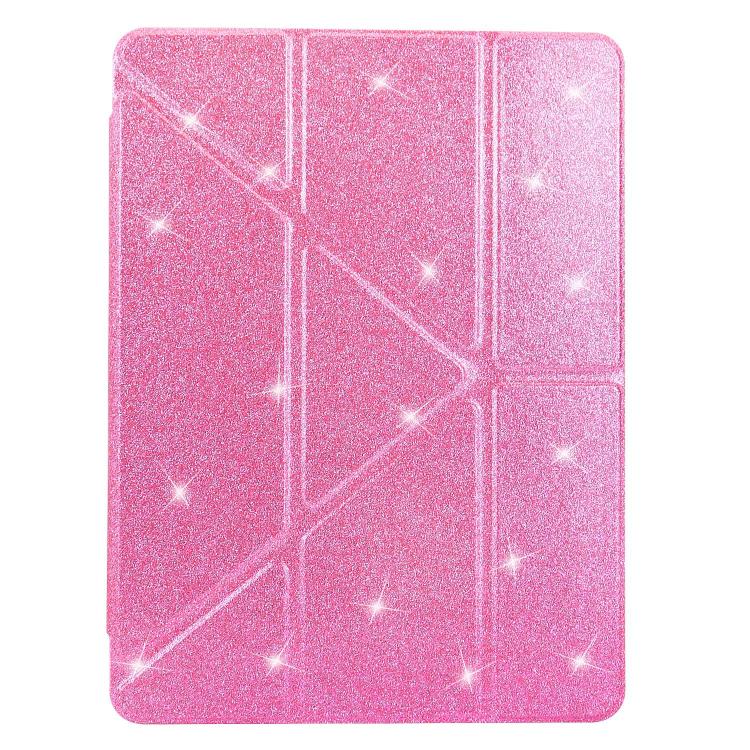 For Samsung Galaxy Tab S10 FE / S9 Y-Fold Clear Acrylic Glitter Smart Leather Tablet Case