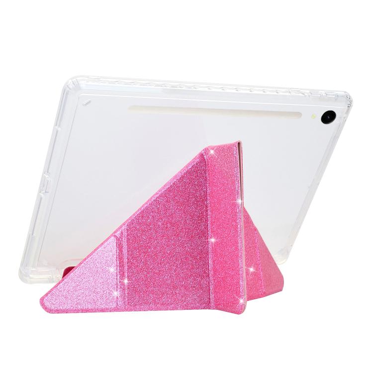 For Samsung Galaxy Tab S10 FE / S9 Y-Fold Clear Acrylic Glitter Smart Leather Tablet Case