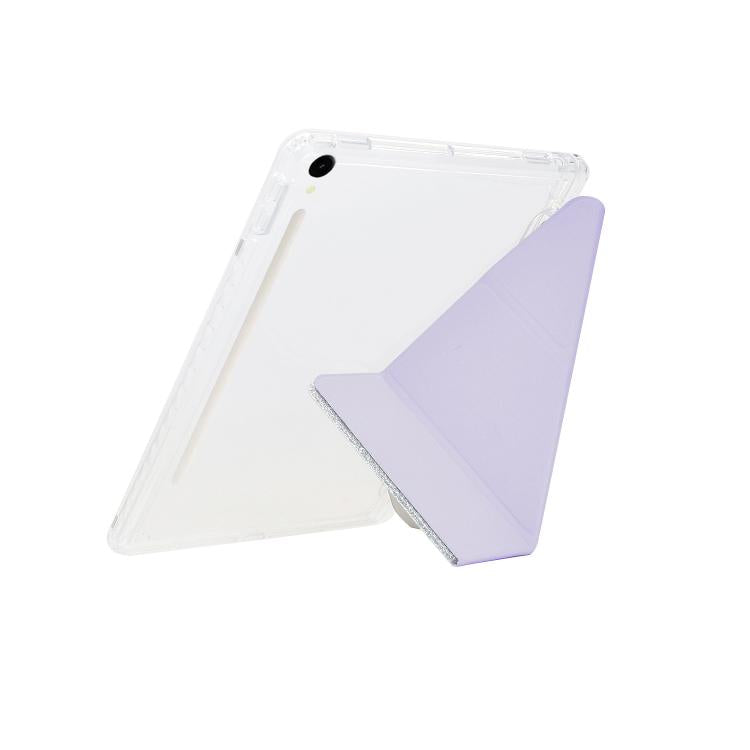 For Samsung Galaxy Tab S10 FE / S9 Y-Fold Clear Acrylic Glitter Smart Leather Tablet Case