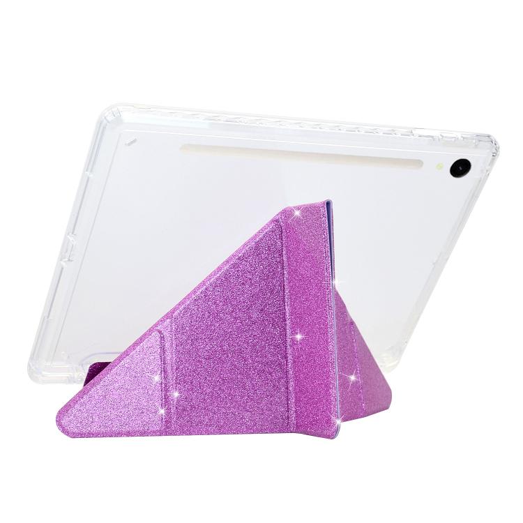For Samsung Galaxy Tab S10 FE / S9 Y-Fold Clear Acrylic Glitter Smart Leather Tablet Case