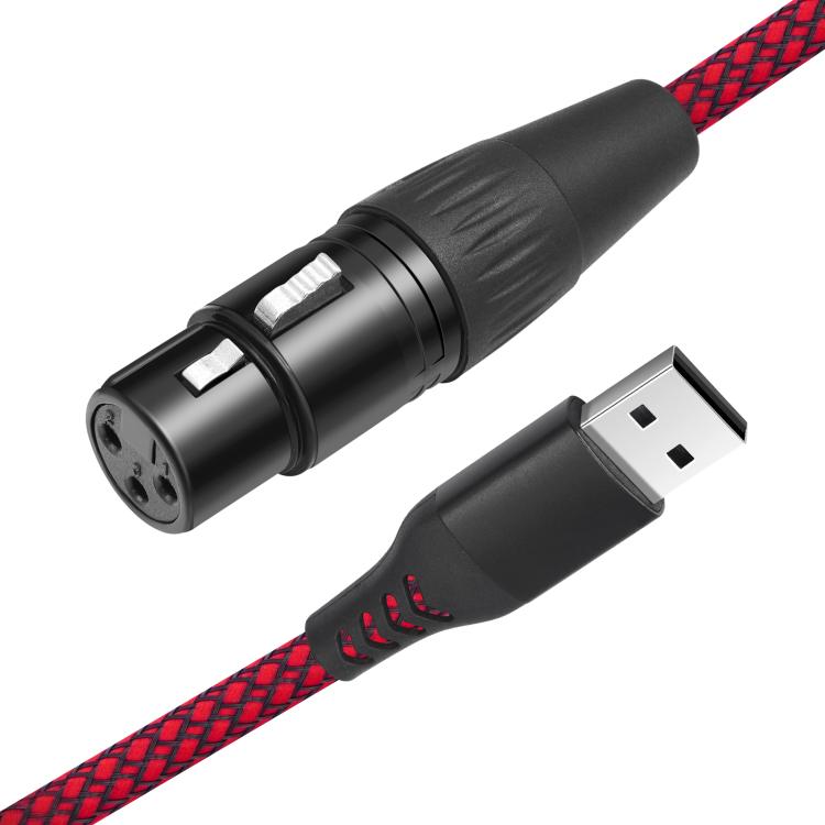 USB-A to XLR Female Audio Recording Cable for Dynamic Microphone, Length:3m - Black Red