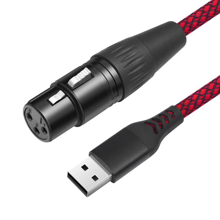 USB-A to XLR Female Audio Recording Cable for Dynamic Microphone, Length:1m - Black Red