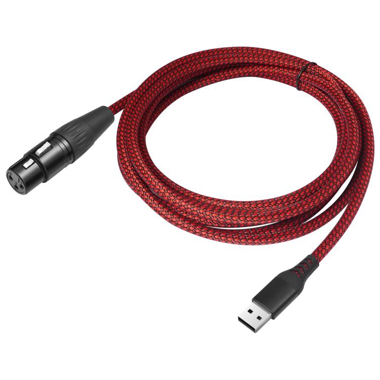 USB-A to XLR Female Audio Recording Cable for Dynamic Microphone, Length:1m - Black Red