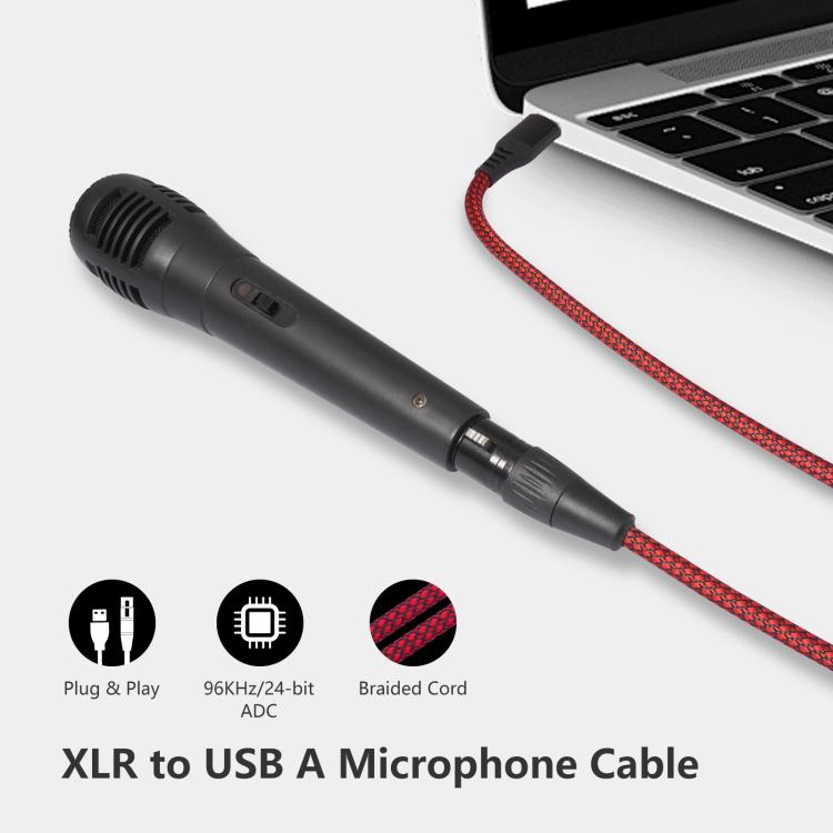 USB-A to XLR Female Audio Recording Cable for Dynamic Microphone, Length:1m - Black Red
