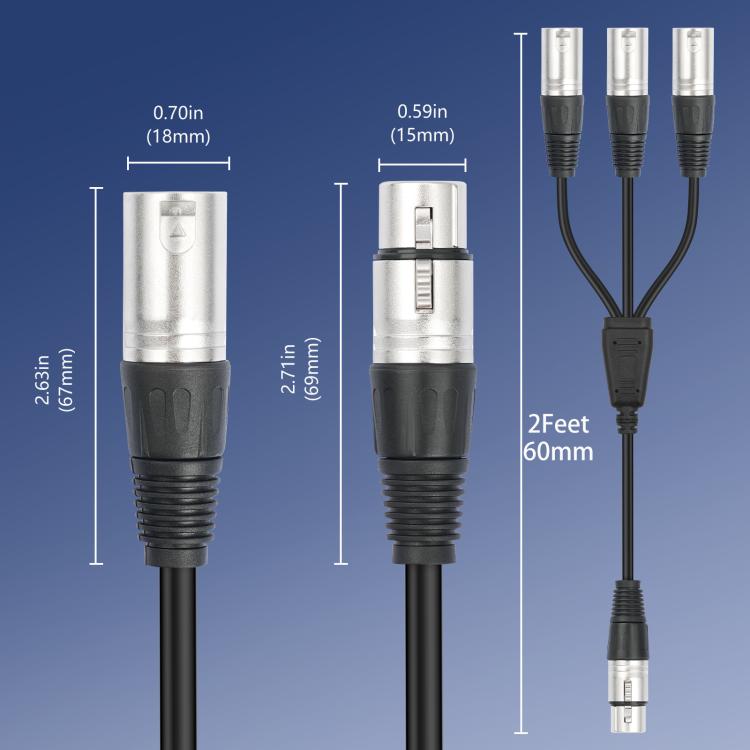 XLR Female to 3 XLR Male 3-Way Splitter Audio Cable, Length: 60cm