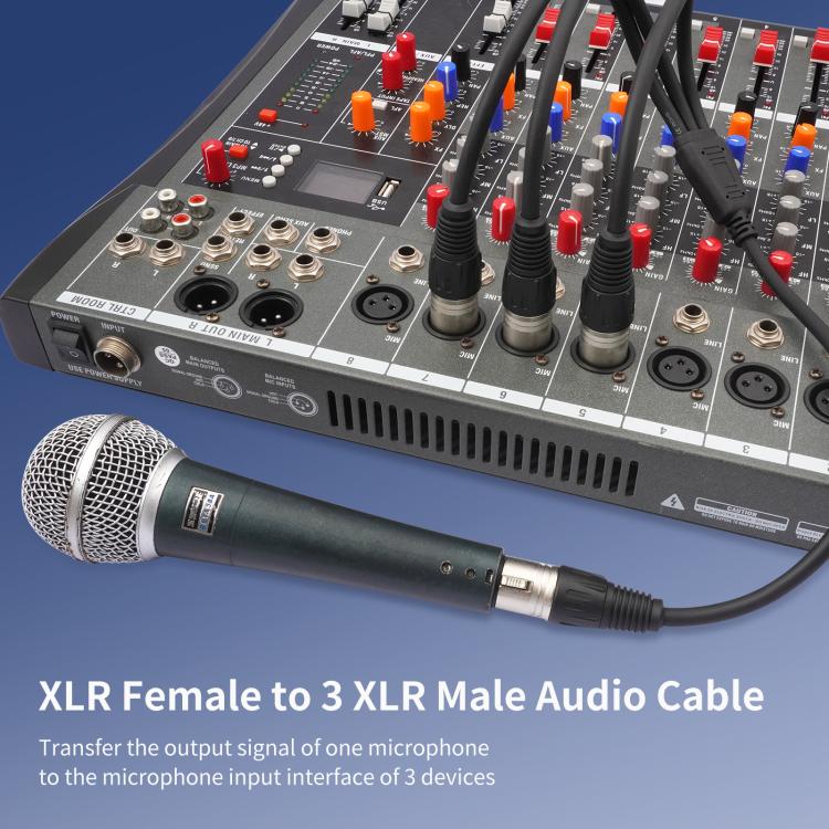 XLR Female to 3 XLR Male 3-Way Splitter Audio Cable, Length: 60cm