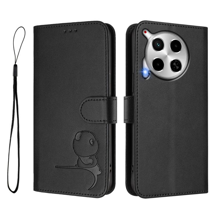 For Tecno Camon 30 4G / 5G Litter Panda Embossing RFID Leather Phone Case with Lanyard
