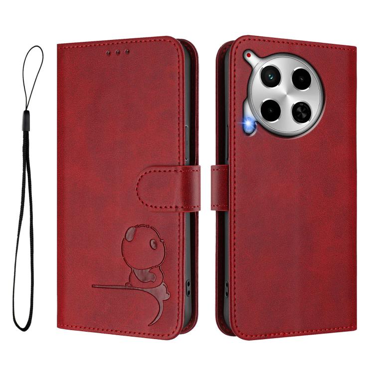 For Tecno Camon 30 4G / 5G Litter Panda Embossing RFID Leather Phone Case with Lanyard