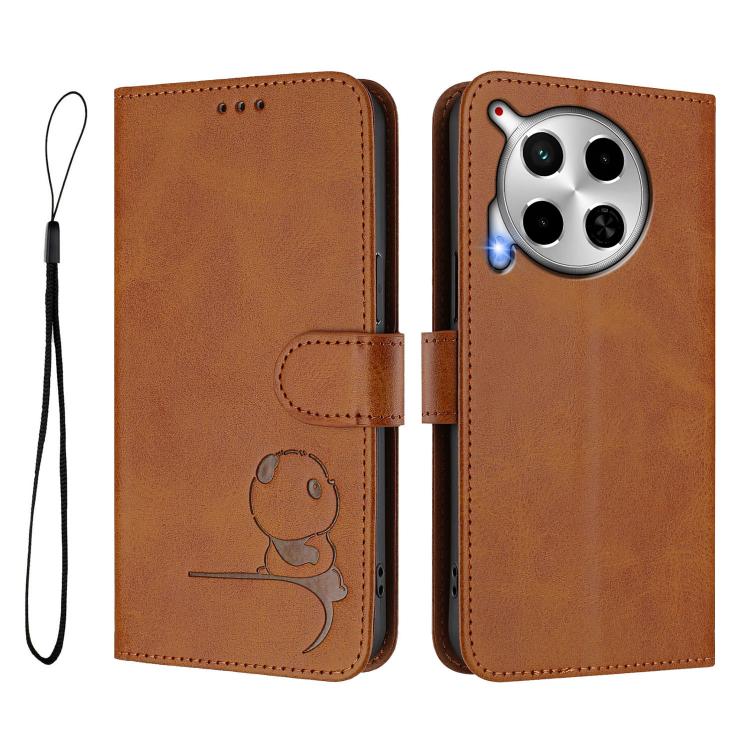 For Tecno Camon 30 4G / 5G Litter Panda Embossing RFID Leather Phone Case with Lanyard
