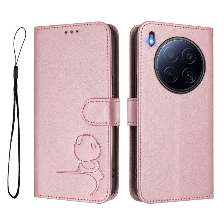 For Tecno Camon 40 Premier Litter Panda Embossing RFID Leather Phone Case with Lanyard