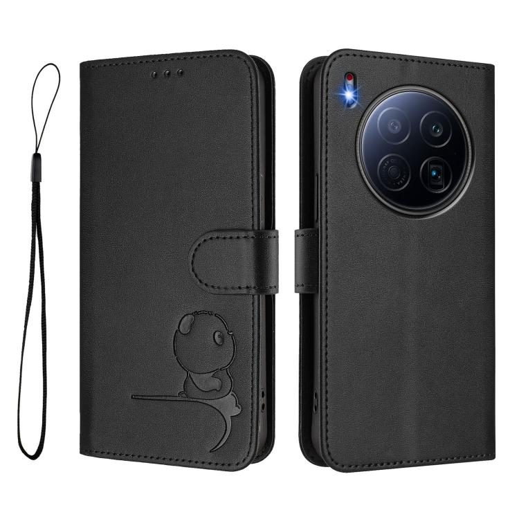 For Tecno Camon 40 Premier Litter Panda Embossing RFID Leather Phone Case with Lanyard