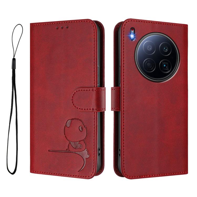 For Tecno Camon 40 Premier Litter Panda Embossing RFID Leather Phone Case with Lanyard