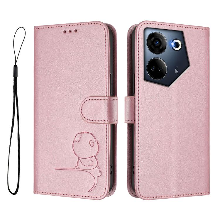 For Tecno Camon 20 / 20 Pro 4G Litter Panda Embossing RFID Leather Phone Case with Lanyard