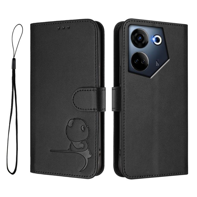 For Tecno Camon 20 / 20 Pro 4G Litter Panda Embossing RFID Leather Phone Case with Lanyard