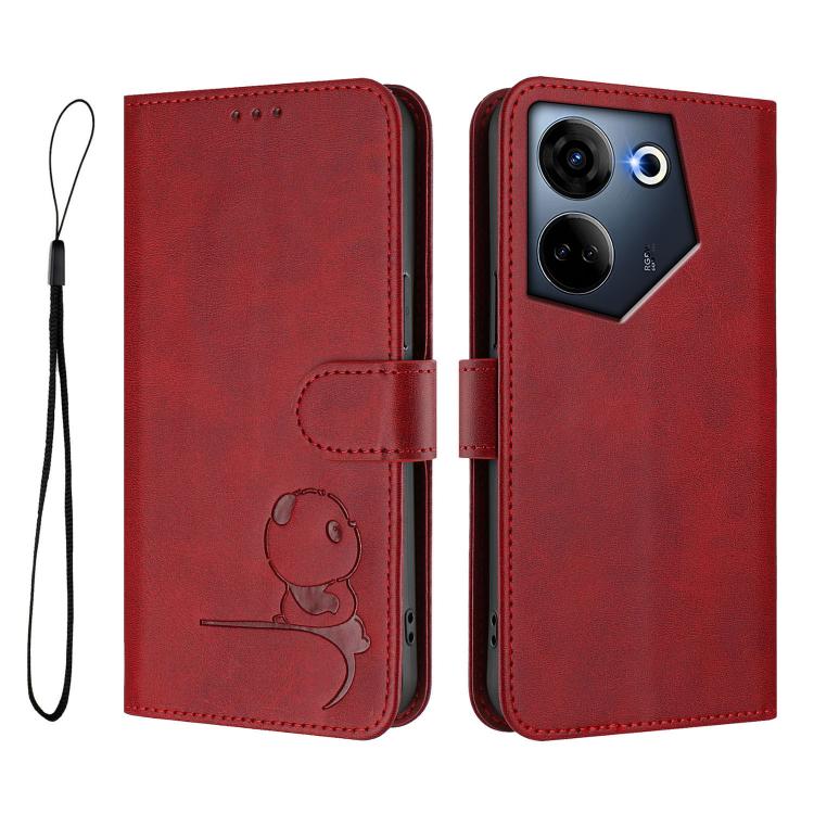 For Tecno Camon 20 / 20 Pro 4G Litter Panda Embossing RFID Leather Phone Case with Lanyard